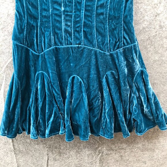 Urban Outfitters Antoinnette Velvet Bustier Mini Dress Size M Strapless Teal - Picture 4 of 10